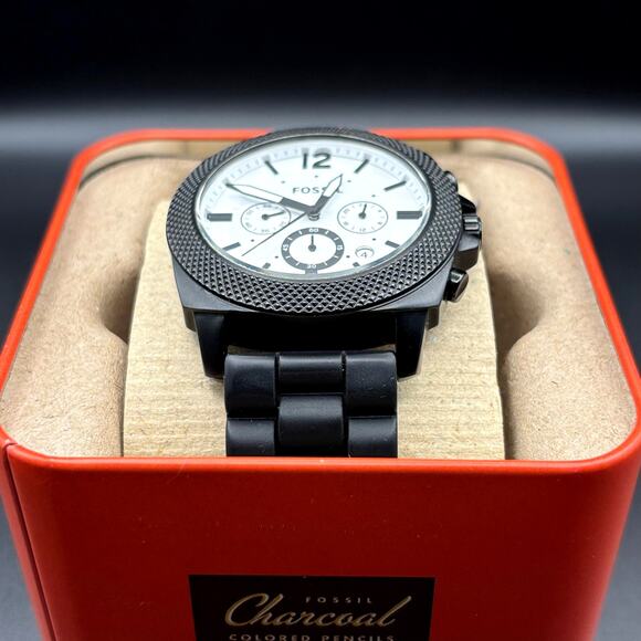 Fossil BQ2060 Machine Gunmetal Chronograph Mens White Dial Silicone Strap Watch - Picture 6 of 17